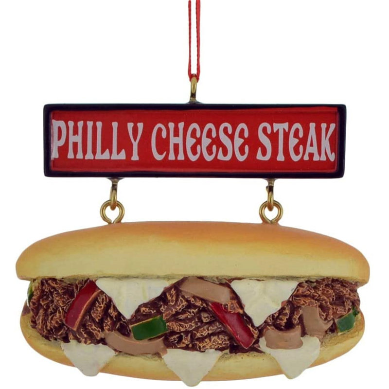 Kurt Adler Cheese Steak Sandwich with Sign Hanging Figurine Ornament